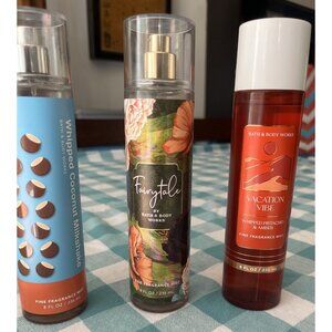 3 Bath & Body Works- Fairytale, Vacation Vibe, Whipped Coconut Fragrance Mists